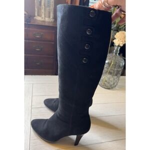 COLE HAAN Air Aliya Black Suede Knee High Platform 4" Heel Boots US Sz 8 B W Zip